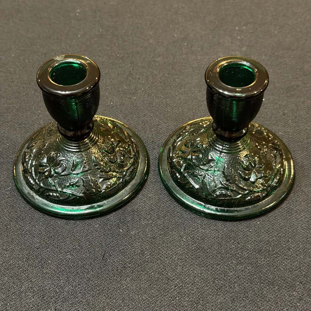 Vintage Imperial Glass Emerald Green Candlestick Set